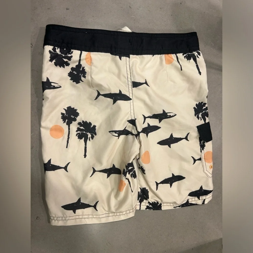 Art Class Boys Swim Trunks 7 Tan Black Sharks Lined